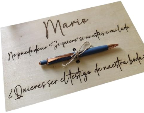 Evyre | Placa De Madera Personalizada Nombre Con Bolígrafo | Regalo Testigos De Boda | Cartel Madera Natural | Regalos Personalizados, Padrinos Bautizo Propuesta | Sí Quiero