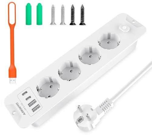 Multipresa da incasso con 2 USB-A e 2 Type-C, multipresa integrata 4 prese 4000 W, 16 A, presa USB da incasso per piano di lavoro, tavolo da divano, casa, ufficio, cavo da 1,8 m