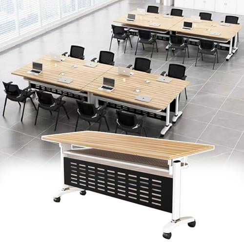 Konferenztisch Moderner Arbeitstisch, Klappbar, Mobiler Klapptisch für Konferenzen, Computertisch für Klassenzimmer, Großer Tisch für Schulungen in Unternehmen, Holzfarbe(L 160cm(63) x W 40cm(16))