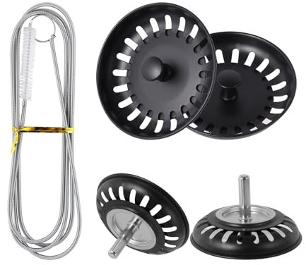 2 Pack Kitchen Sink Plug and Strainer, 304 Stainless Steel Sink Plug Replacement with Sewer Drain Cleaning Brush, Universal Sink Drain Stoppers, Pop Up Sink Drainer Plug for Food Waste Hair Catcher