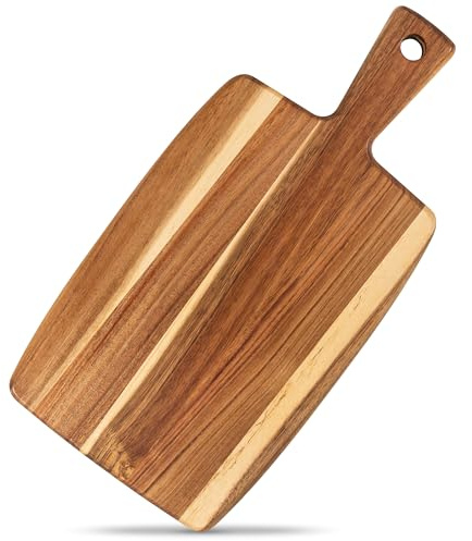 Acacia Trä rektangel skärbräda och skärbräda med handtag för kött, ostbräda, grönsaker, bröd och kolfiber – serveringsbräda i trä för kök och matsal, stor 40 x 20 cm