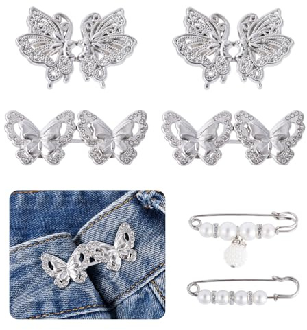 10 Stück Jeans-Schmetterlingsknöpfe, Hosentaillenspanner Abnehmbar Lockerer Taillenspanner Taillenmieder-Clip Taillenverkleinerungsschnallen, kein Nähen für Kleidung Röcke Kleider Dekoration