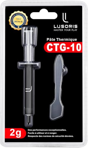 LUSORIS Pâte Thermique CTG-10 14.5 W/m-K Haute Conductivité, Refroidissement Optimal pour CPU/GPU, Gaming & Overclocking – Seringue 2g Facile à Appliquer