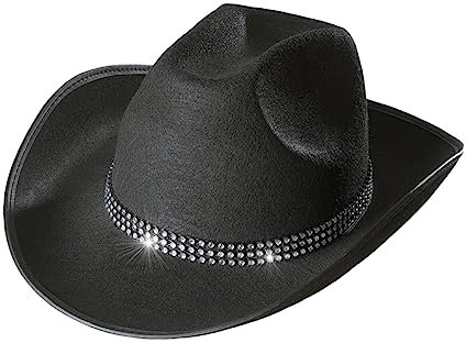 HUAJINGKEJI Cowboyhut, leicht, mit Strasssteinen, Damenhut, Partyhut, Outdoor, Sonnenschutz, Schwarz, Schwarz , 35x30x11cm