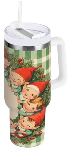 JUMBEAR Bicchiere da 880 ml con manico e coperchio con cannuccia, isolante, riutilizzabile, in acciaio inox, da viaggio, tazza da caffè ghiacciato