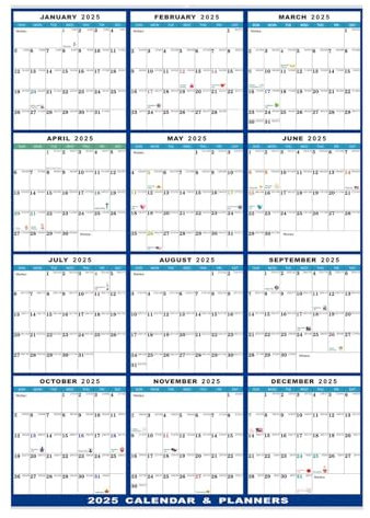 Väggkalender, 2025 års kalender, årsplanering 2025, januari till december Årlig planeringskalender, 24 x 37 tum raderbar kalender, 12 månaders planerare