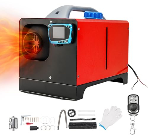 HALOYWB 5KW 12V Diesel Air Heater Portable Parking Heater w/Muffler, All-in-one Single Hole w/Remote Control, LCD Switch Monitor, 5L Tank for Car RV Boat Camper Indoors Red Toolbox Style 01