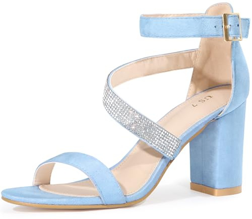 Allegra K Women's Rhinestone Open Toe Block Heels Sky Blue Sandals 8.5 M US