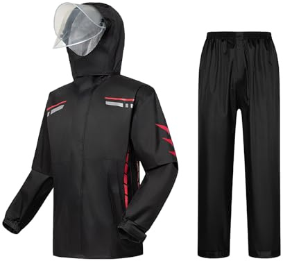 Ynport Crefreak Tuta Antipioggia da Uomo Giacca Antipioggia Impermeabile All'aperto Set di Giacca Antipioggia con Cappuccio e Pantaloni Giacca Antipioggia Antivento