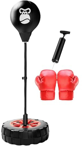 Standboxsack - Fitness-Boxset, freistehender Boxsack, Boxreflexsack | Boxtrainingsgerät, Boxtrainings-, höhenverstellbarer Boxsack mit Boxhandschuhen, Speedbag fürs Training, Boxzubehör