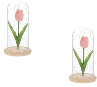 Zerodeko 2pcs Decorative Luminous Tulip Glass Dome Home Decor Romantic Tulip Adornment for Tabletop Display