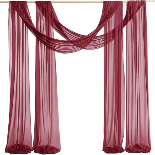 Lsimeru 2 Packs Freihandbogen Schals Querbehang Wein Rot Freihanddeko Gardinen Transparent Voile Hochzeitsbogen Vorhang Chiffon Hintergrund Vorhang Deko Hochzeit Party 75x300