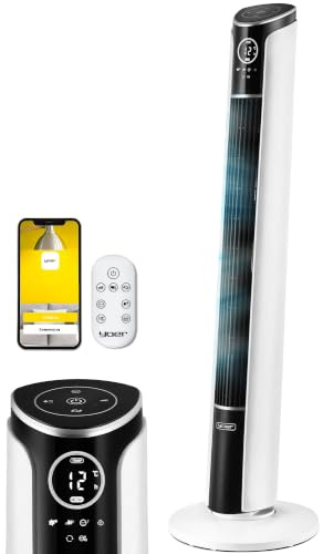 Yoer 29dB Leiser Turmventilator, Ionisator, 10 m Reichweite, Neigungswinkeleinstellung, 12 Geschwindigstufen, 4 Modi, 12 Std. Timer, 90° Oszillation, Fernbedienung, Verto TF01W, weiß