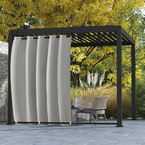 BTTO Rideaux d'extérieur imperméable, L180 X H213 cm avec Œillets en Haut et Onglet en Bas, Rideau Occultant Coupe-Vent Isolants Thermiques, Rideaux Exterieurs pour pergola Balcon, Gris, 1 pièce