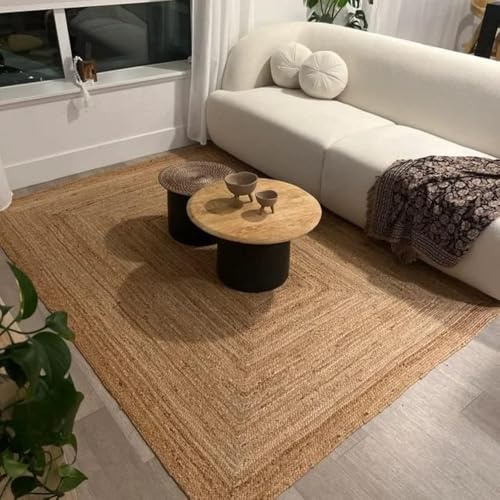 Aizza Trends Alfombra rectangular de yute natural, alfombra grande tejida a mano para sala de estar, alfombra ecológica, decoración rústica moderna de granja, 60 cm x 120 cm
