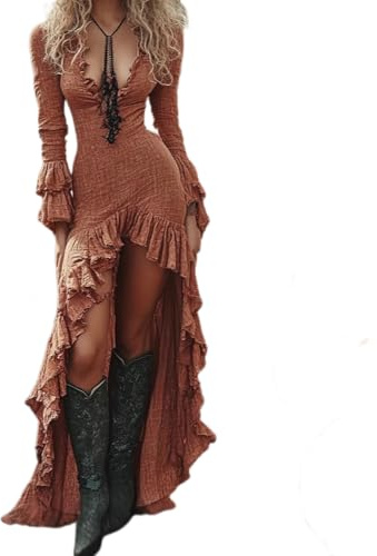 JIAALU Vintage Rustikaler Stil Kleider Damen Kleider Boho Kleid Blumenmuster Kleid Frühling Blumenkleid Blumenkleid Strandkleid
