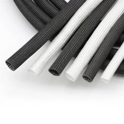 YGMNQAL Kabelkanal 1/2/5/10M Geflochtene Fiberglas-Hülle ID 1mm ~ 40 mm Hochtemperatur 600 Grad C Chemische Glasfaserröhre Fiberglas-Kabelschlauch(Black,Dia 2MM_2 Meters)