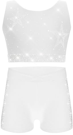 Vxuxlje Enfant Fille Ensemble de Sport Deux Pièces Justaucorps Gymnastique sans Manches avec Short Danse Gym Patinage Costume Spectacle Entraînement 5-16 Ans