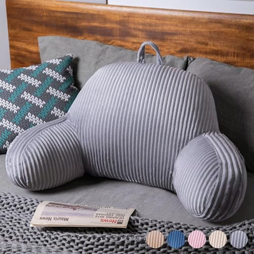 Generisch Rückenkissen Bett 70×45×15CM, Cord Lesekissen für Bett und Sofa, Bettkissen Rückenlehne mit Armlehne, Rückenkissen Sofa Groß Rückenstützkissen Kopfteil Wandkissen mit Waschbarem Bezug, Grau