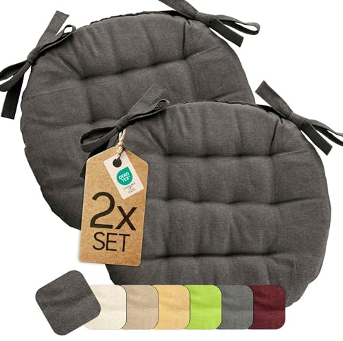 etérea Sitzkissen Basic Rund 38x38 cm 2er Set Anthrazit – Bänder | Viele Sets, rund · Mit Bändern · Fest gepolstert · Indoor & Outdoor · 55% Baumwolle, 45% Polyester · OEKO-TEX Made in Green