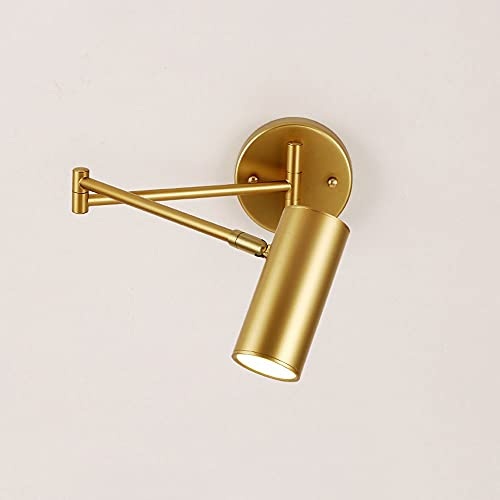Wandleuchter, Schwenkarm, Wandmontage, antikes Messing, Metall-Beleuchtung mit zylindrischem Lampenschirm, E27 Schlafzimmer Nachttischlampe Leselampe