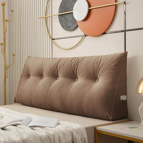 Generisch Keilkissen Rückenkissen 200cm,Bequemes Wandkissen,Abnehmbar Mit Reißverschluss Lesekissen,Großes Couchkissen Bettkissen Rückenlehne Seitenfach, Für Bett/Sofa/Tatami,Braun,180×50×20CM