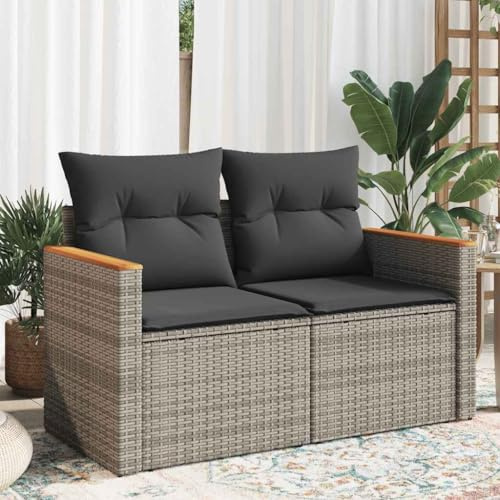 QJBSAVVA 2-Sitzer Gartensofa Poly Rattan 124x62x69 cm Grau mit abnehmbaren Kissen Modernes Design Robust und Langlebig für Balkon Terrasse und Garten