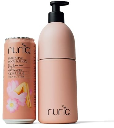 NUNIQ Crema Hidratante Corporal 330 ml + Dispensador Reutilizable | Con Niacinamida, Jojoba y Karité | Para Piel Seca y Sensible