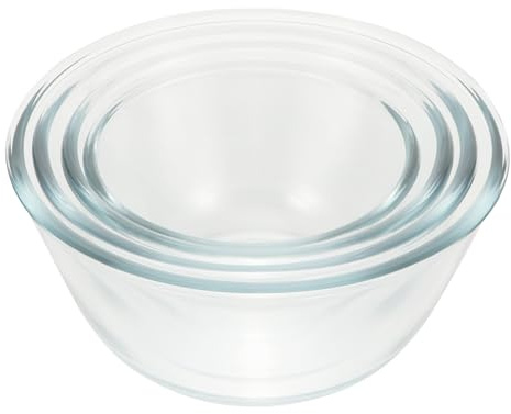 Toyvian Juego de 4 Tazones de Vidrio Transparente para Ensalada y Batir Base Gruesa Resistente al Calor y Frío Tamaños 500Ml 800Ml 1050Ml y 1600Ml Apto para Microondas y