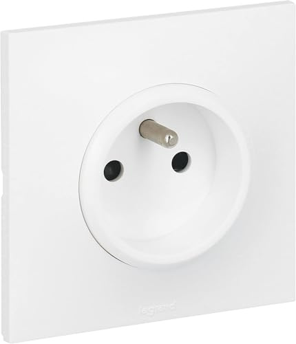 LEGRAND - Prise Electrique Murale avec Terre Neptune - Prise 2P+T Monobloc - Fixation à Griffes/Vis - Blanc (Lot de 6)