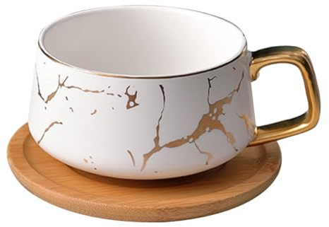 DECOMELODY Set Tazze da Latte e Caffè in Ceramica Bianca Opaca Piattino, Tazze da Latte Resistenti per Uso Quotidiano e Domestico, Adatte per Ufficio e Bevande Calde