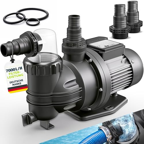 tillvex® Bomba de filtro piscina 7 000 L/h & 250 W | Altura de impulsión máx. 7,5 m | Bomba de circulación para piscinas 22 m³ | Autoaspirante piscina desmontable & spa con prefiltro
