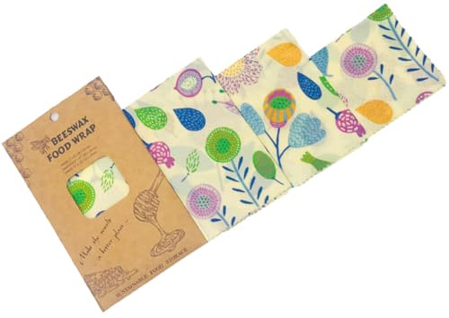 HOOWIFFY Pellicole Alimentari 3 in Cera D'api Riutilizzabili Tessuto in Cotone Design Creativo, Pellicole per Conservazione Alimentare Colore Casuale e Avvolgimento