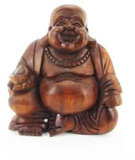 Ciffre 15cm Happy Buddha Sitzend Holz Geschnitzt Ball