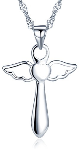 Unendlich U 925 Argent Simple Ailes d'anges Croix Pendentif Femme Collier avec 45cm Chaîne (Avec Sac Cadeau)