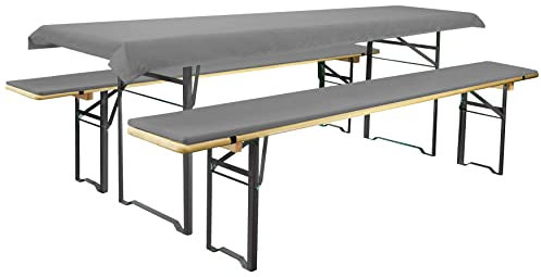 Brandsseller Auflagenset für Bierzeltgarnituren 3-teilig 2 Bankauflagen gepolstert 220x25 cm und 1 Tischdecke 240x70 cm für alle gängigen Festzeltgarnituren Bierbankauflagen Outdoor - Anthrazit