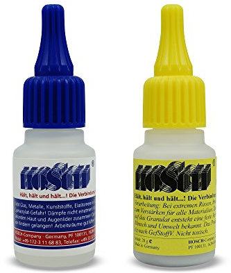 HOSCH® Industrieklebstoff + Granulat, Sekundenkleber, Zwei-Komponenten-Kleber, made in Germany 1x Industrieklebstoff(20g) u. 1x Granulat (30g)