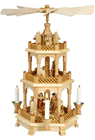 Rudolphs Schatzkiste Pyramide Christi Geburt mit Engeln Natur BxHxT 30x42x30cm NEU Holzpyramide Weihnachtspyramide Designpyramide Tischpyramide Wärmespiel Tischdeko Dekoration Weihnachten Wärmespiel