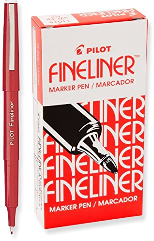 2 Dozen Total 24 Pens, Pilot Fineliner Marker Pens, Fine Point, Red Ink (11015)