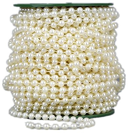 Ltvystore 6mm Beige Faux Pearl Beads Garland, 82FT Cuttable Pearl Bead String Roll, Artificial Pearl Chain for Christmas Tree, Wedding Bridal Bouquet, DIY Crafts Party Home Decoration