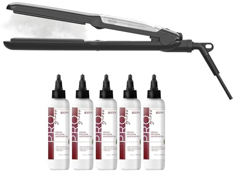 Cortex Professional Vapor Hair Straightener Flat Iron for Hair 1.25 Ceramic Premium Argan Infusion Steamliner - Dual Voltage Straightening Irons with Argan Refill Bundle - Planchas De Cabello (5X)