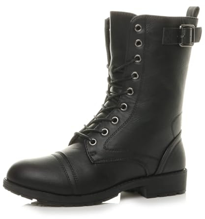 AJVANI flat low heel lace up zip combat military ankle boots size 6 39
