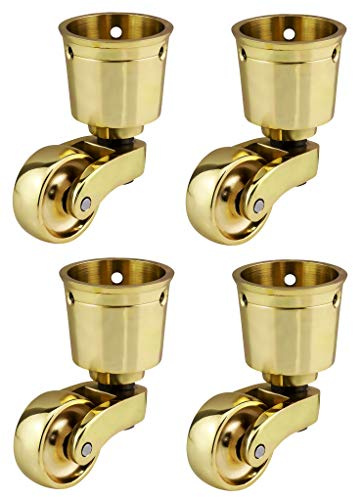 Hochwertige Lenkrollen aus massivem Messing mit 28 mm großen Rollen - echtes massives poliertes Messing - Antik-Vintage - zum Aufstecken - poliertes Messing - 4er-Set