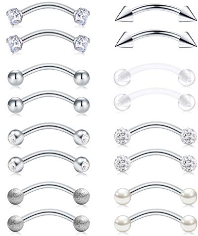 Briana Williams Stainless Steel Rook Daith Earrings Belly Lip Ring Eyebrow Studs Cartilage Tragus Cubic Zirconia Barbell Body Piercing 8mm (5/16)