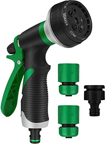 Nasharia Doccetta da giardino, ugello da giardino, doccetta ad alta pressione, flusso d'acqua regolabile, 8 funzioni per irrigazione, lavaggio auto, doccia di animali domestici e marciapiedi