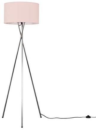 MiniSun | Modern Polished Chrome Metal Tripod Floor Lamp with a Pink Shade | Home Décor, Bedside & Desk Lamp