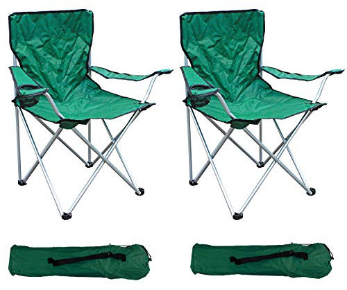 2-er Set Anglersessel Campingstuhl Faltstuhl Angelsessel Angelstuhl Regiestuhl Grün mit Getränkehalter und Tasche belastbar bis 120kg
