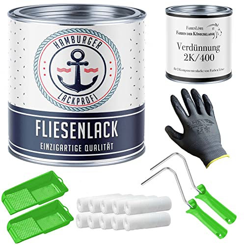 Hamburger Lack-Profi Fliesenlack GLÄNZEND Schwarz RAL 9005 Schwarz Fliesenfarbe für Bodenfliesen & Wandfliesen mit Lackier-SET (X300) und Verdünnung (1 L)