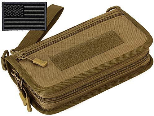 Protector Plus Tactical Wallet for Men ID Card Holder Military Credit Cards Organizer Pack Portable Handbag MOLLE Bag Purse (Patch Included), Brown
