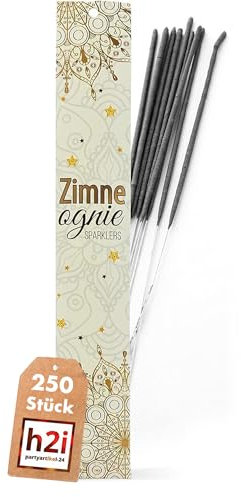 h2i Wunderkerzen | 250 Stück | 28 cm | Brenndauer ca. 60 Sek | Geburtstagskerzen Sprühkerze Spritzkerze Sternenspritzer und Funkenzauber für Party Hochzeit Silvester Geburtstag | Kat F1